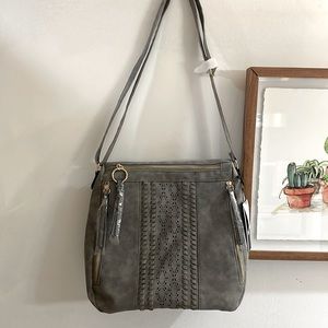 NWT VRNYC Faux Suede Bag W/ Gold Accents